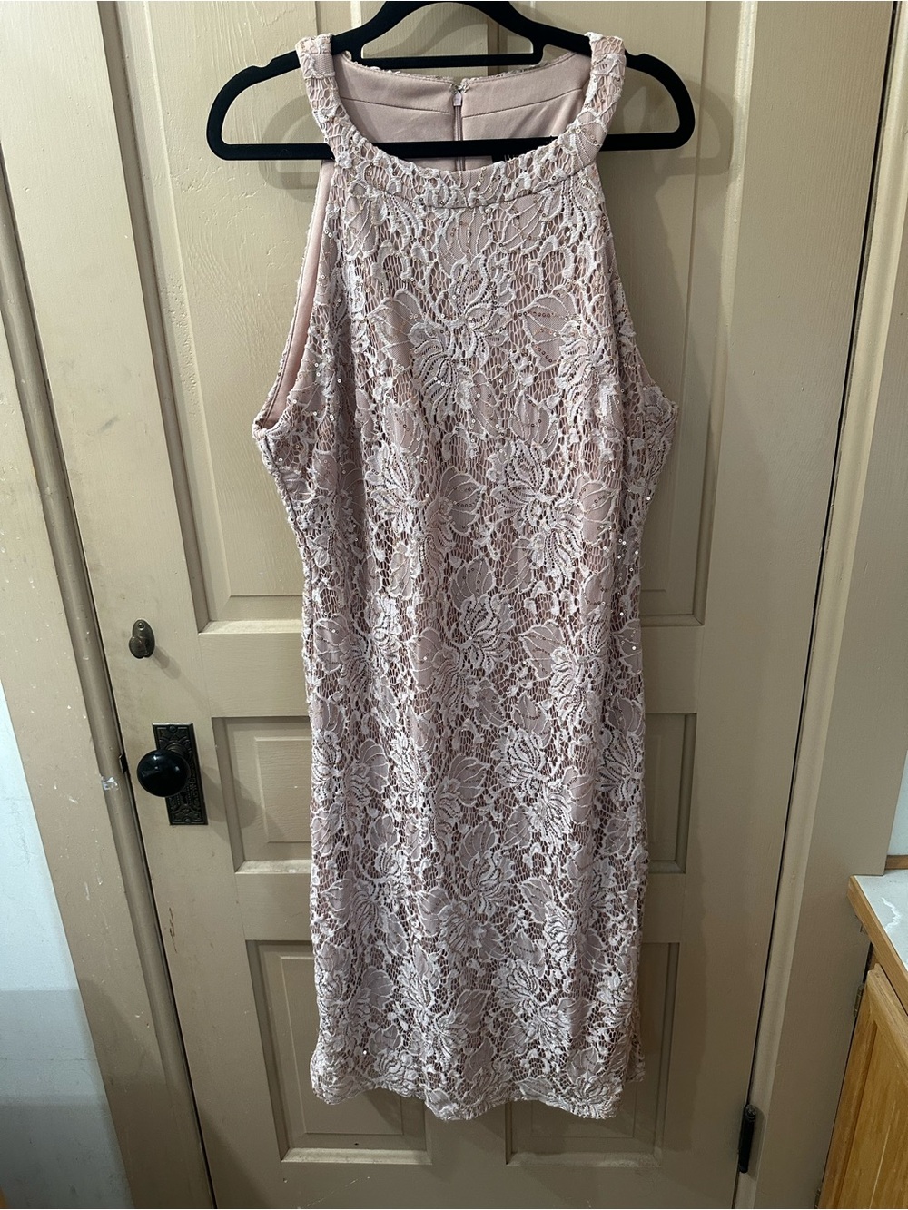 Roz & Ali Blush Lace Halter Cocktail Dress